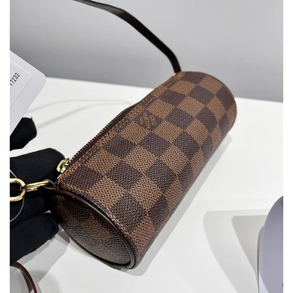 Brown Checkered Cylinder Bag
